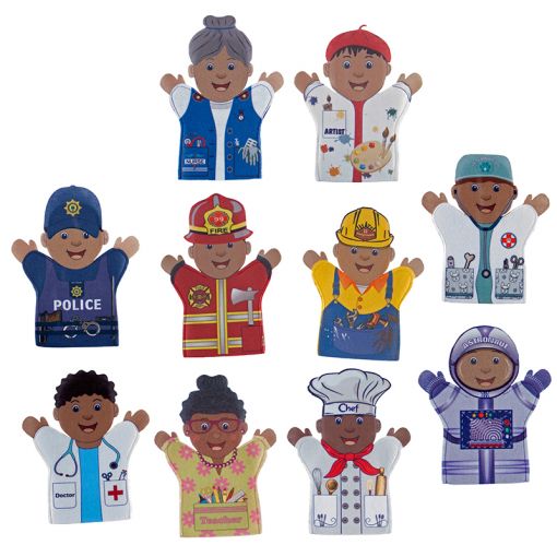 Occupation hand puppet set with ten community helper characters