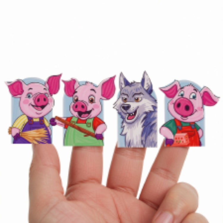Three Little Pigs printed story finger puppets four-piece set for children