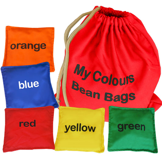Five colourful educational bean bags