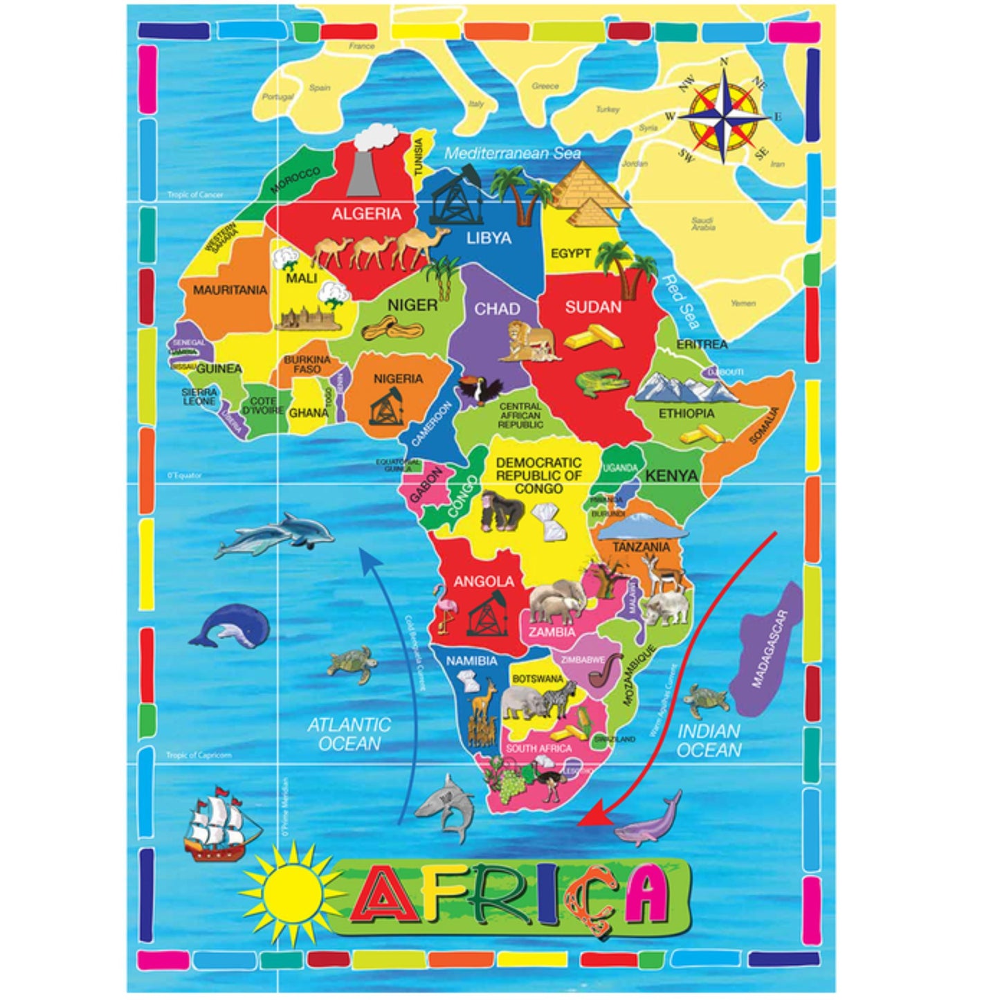 Explore the African continent with the Map of Africa 36-Piece Wooden Puzzle. Children can discover African countries, neighbouring regions and surrounding oceans while learning what different parts of Africa are famous for—from Egypt’s pyramids and Nigeria’s oil to Johannesburg’s gold, Oudtshoorn’s ostriches, Namibia’s deserts and the continent’s remarkable wildlife.