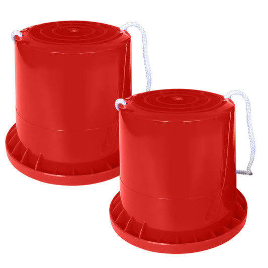 Pair of giant bucket stilts with rope handles