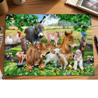 Discover familiar farm animals with the Farm Animals 36-Piece Wooden Puzzle. This colourful educational jigsaw introduces children to animals such as chickens, chicks, donkeys, goats, pigs, piglets, sheep, birds and ponies, while encouraging conversation about farm life and animal sounds. It also helps develop observation, concentration, visual perception and problem-solving skills through hands-on play.
