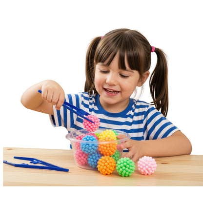 Blue and green 125mm plastic tweezers for children’s fine motor and classroom sorting activities