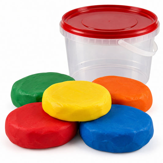 FunSciTek 5kg dough play tub with mixed red blue yellow green and orange colours