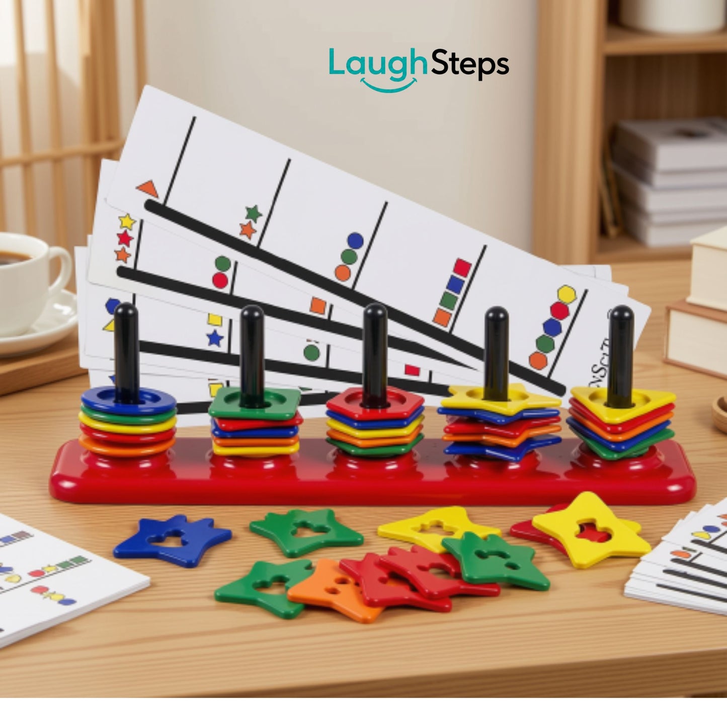Small-Geostacks-educational-board-with five-colourful-geometric-shapes-toddlers preschool-education