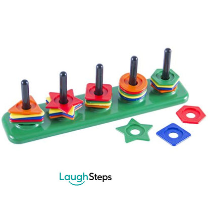  Small-Geostacks-educational-board-with five-colourful-geometric-shapes-toddlers preschool.