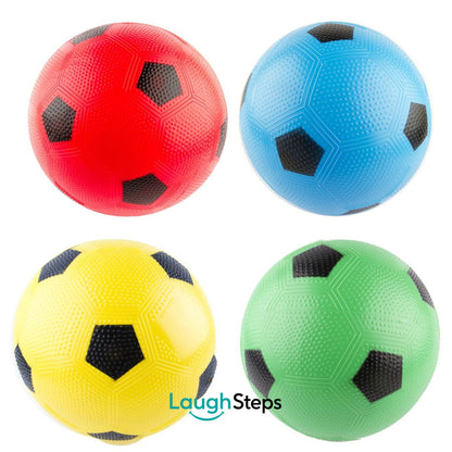 Red-yellow-blue-and-green-9-inch-plastic-soccer-balls-for-preschool-active play