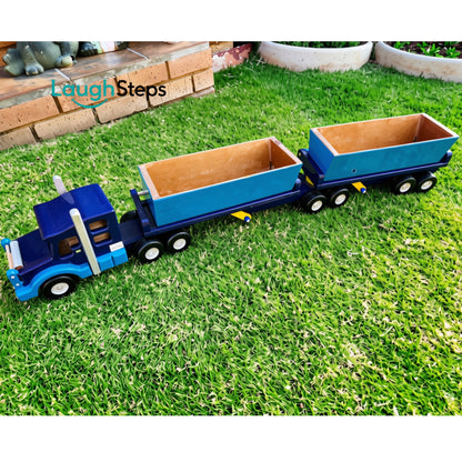 Handmade Wooden Side Tipper Truck - Blue