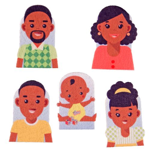 African family finger puppet set with five characters