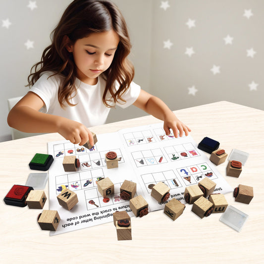 Alphabet wooden stamp set for children