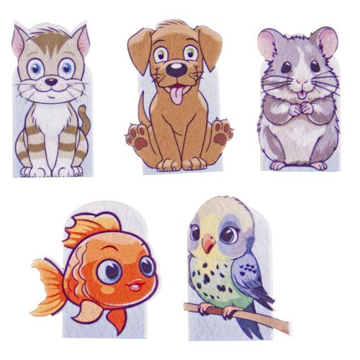 Assorted pet animal finger puppet set with five characters