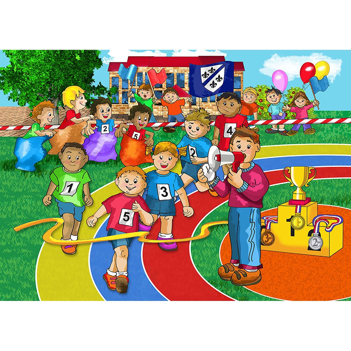 Athletics sports day 48-piece wooden puzzle with runners