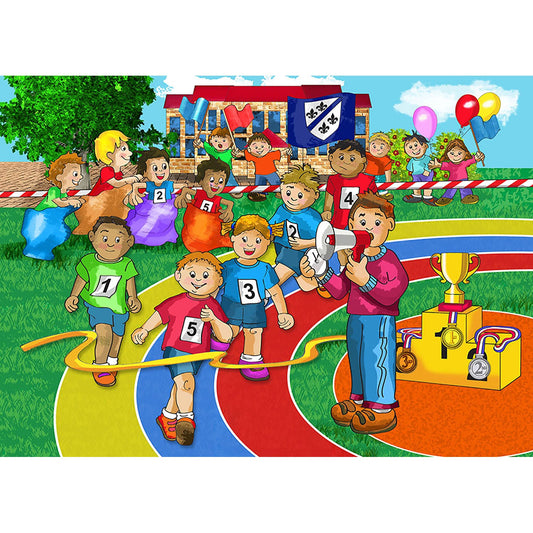 Athletics sports day 48-piece wooden puzzle with runners