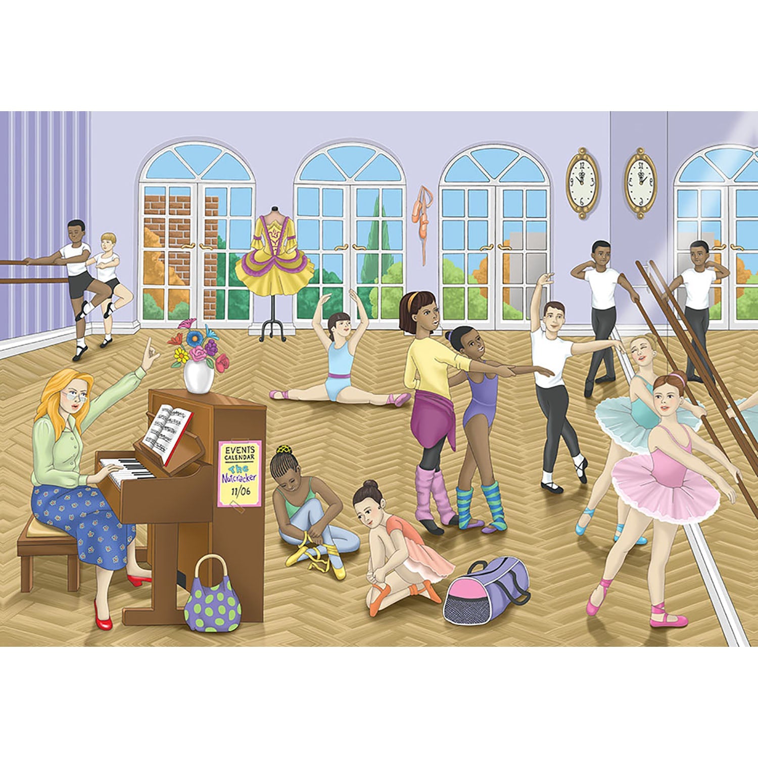 Ballet dancers performing in a 48-piece wooden puzzle