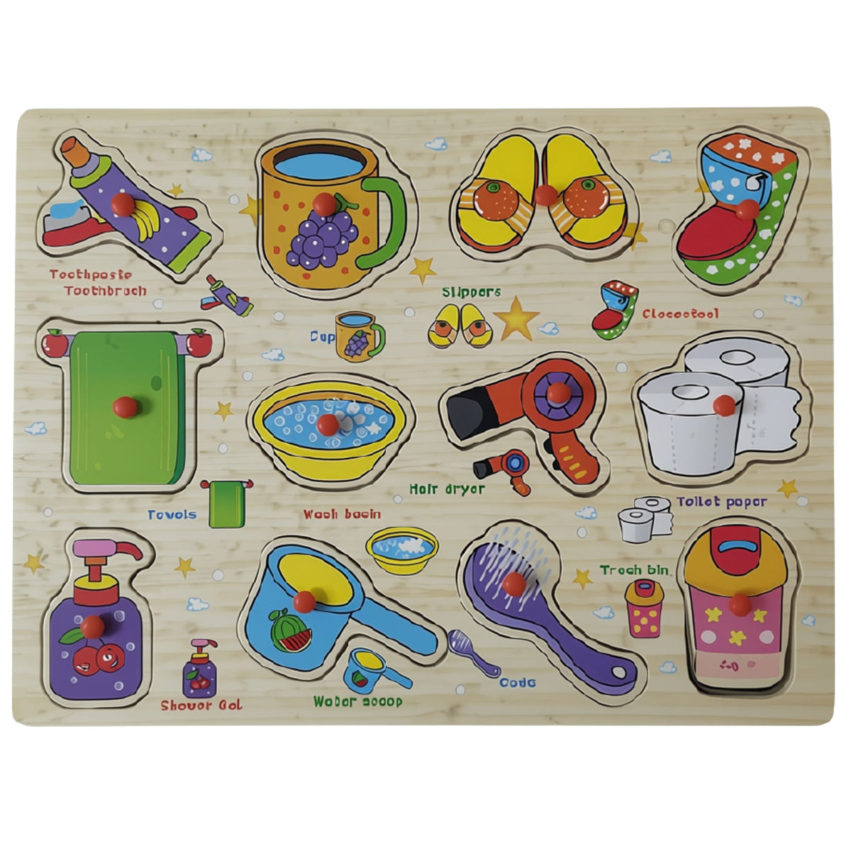 Bathroom routine button puzzle for kids with easy-grip puzzle pieces