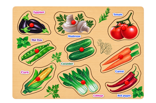Eight-piece wooden vegetable knob puzzle for babies aged 9 to 24 months