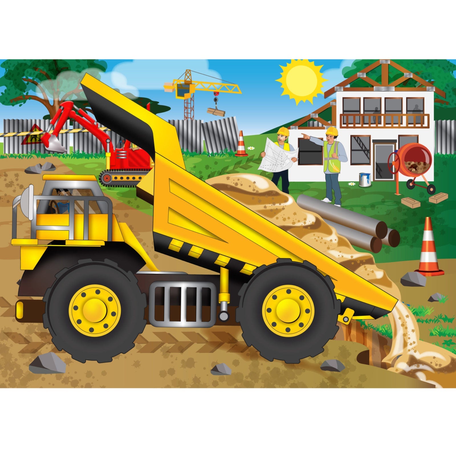 Construction site with dump truck 24-piece wooden puzzle