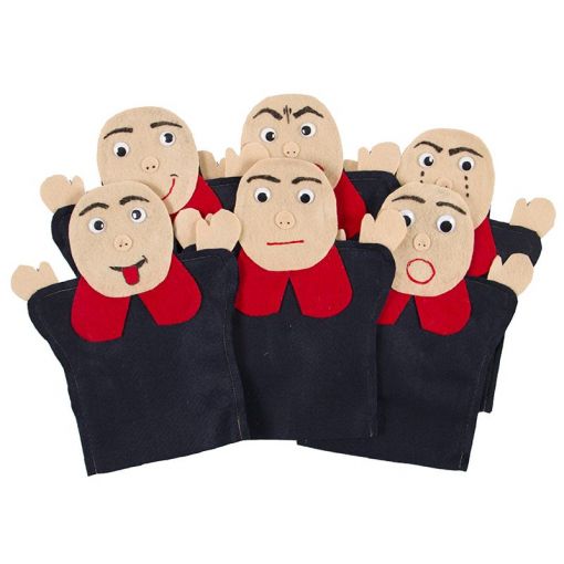 Emotions hand puppet set with six expressive faces