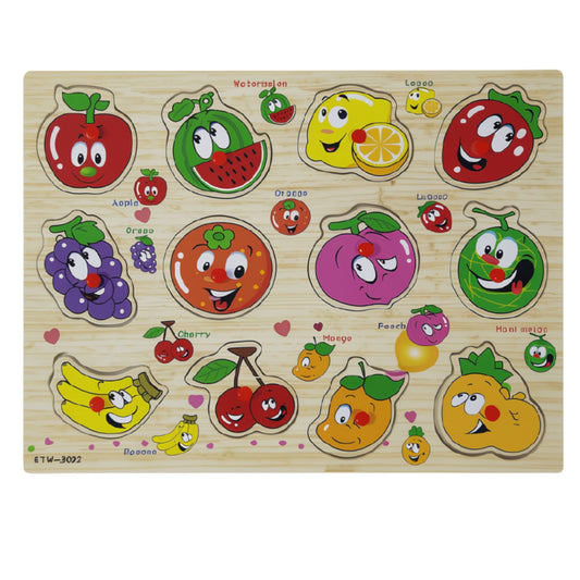 Colourful fruit button puzzle for kids with easy-grip puzzle pieces