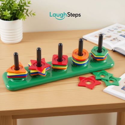 Small-Geostacks-educational-board-with five-colourful-geometric-shapes-toddlers preschool-education