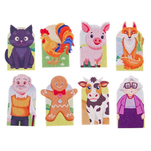 Gingerbread Man finger puppet story set with eight characters