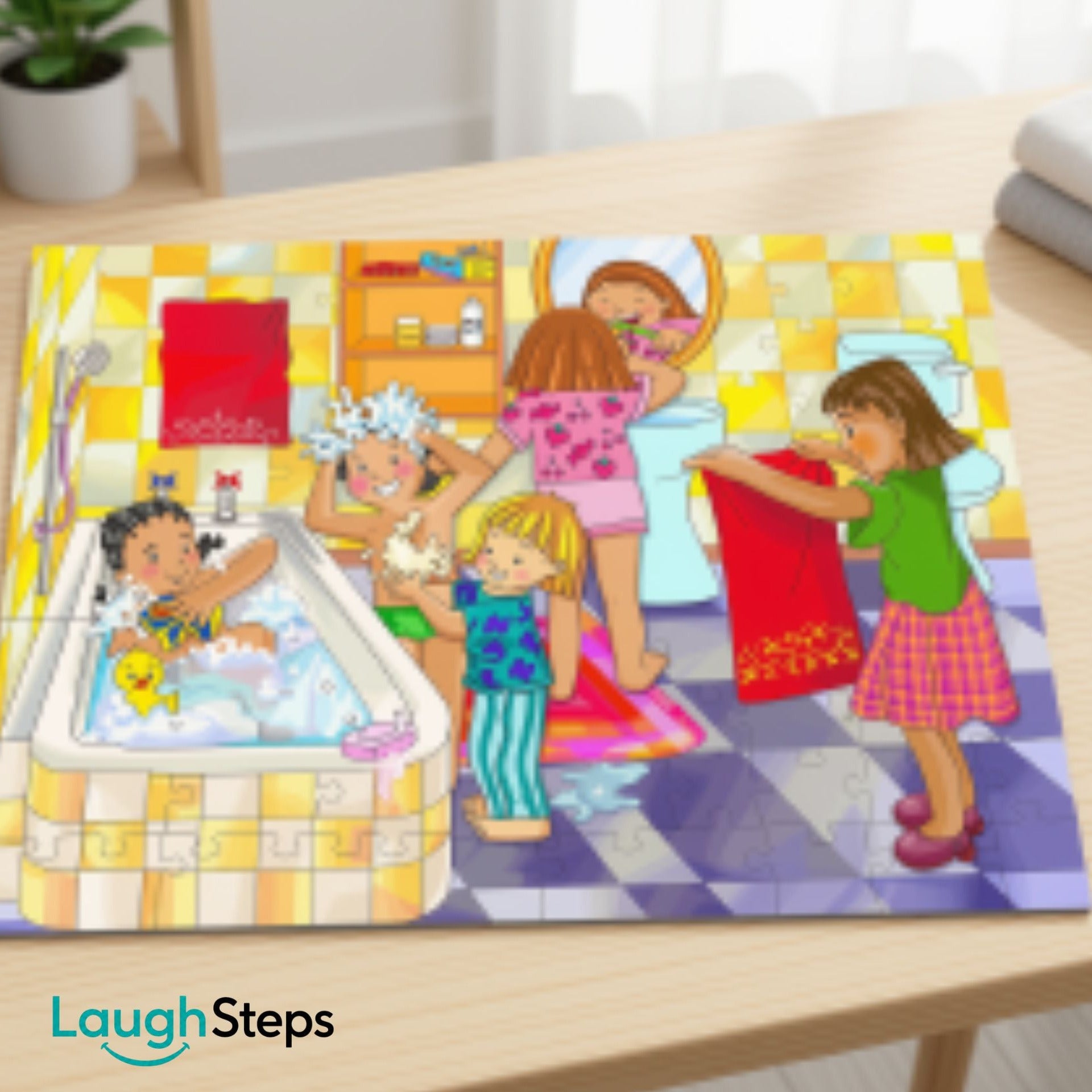 Make healthy habits easier to understand with the Hygiene 36-Piece Wooden Puzzle. This educational jigsaw introduces children to everyday self-care routines such as bathing, washing their hair, brushing their teeth, and taking off and putting on clothes, while developing important puzzle-solving and early-learning skills.