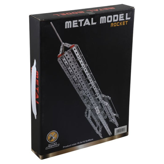 Ideal Toys Metal DIY Rocket Model construction set in black packaging showing the assembled metal rocket