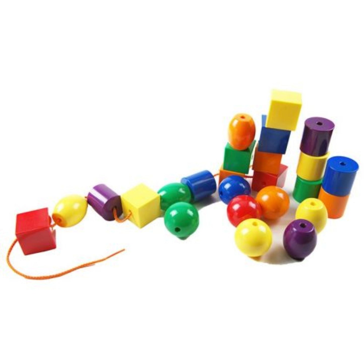 Set of 48 colourful extra-large jumbo threading beads in four shapes and six colours