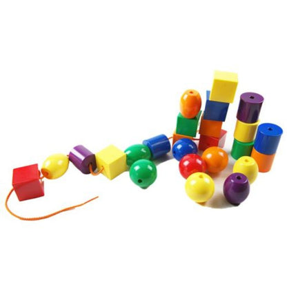 Set of 48 colourful extra-large jumbo threading beads in four shapes and six colours