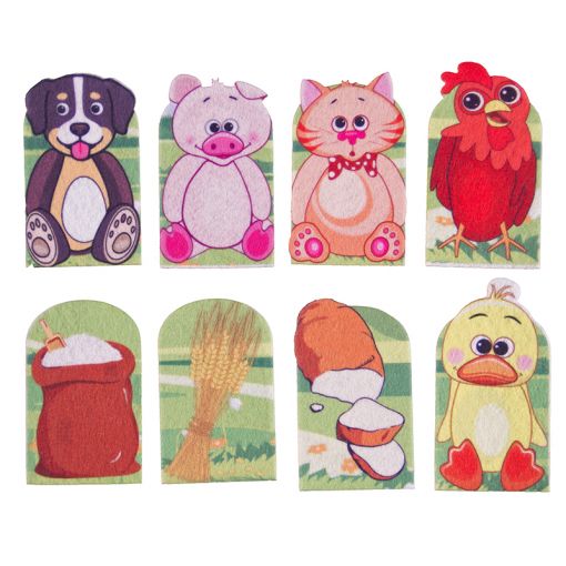 Little Red Hen finger puppet story set with eight characters