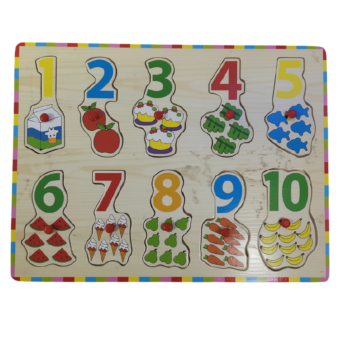 Numbers and pictures counting button puzzle for kids measuring 30 × 22 cm
