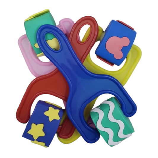 Colourful children’s pattern paint roller set with easy-grip handles and assorted foam designs