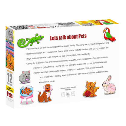 Pets 12-piece wooden puzzle box back with educational information