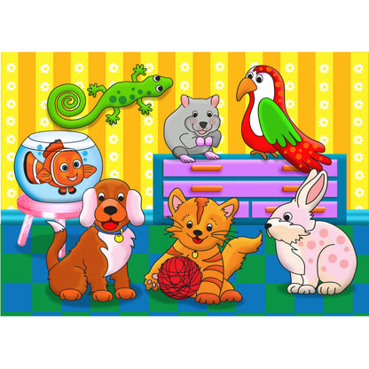 Pets 12-piece wooden puzzle featuring domestic animals
