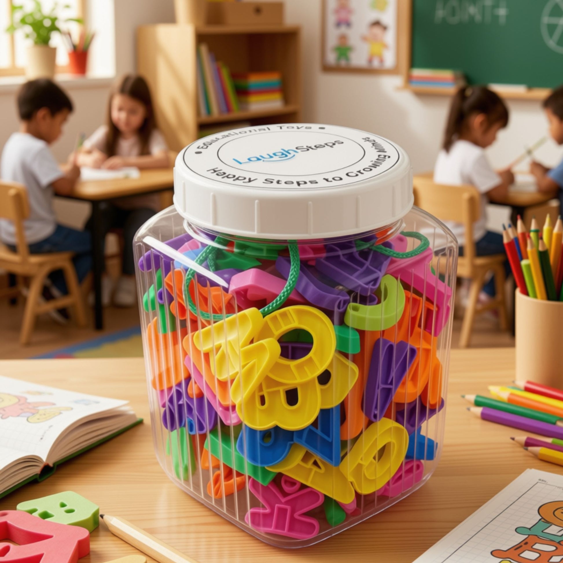 Colourful plastic threading alphabet letters A to Z for early literacy and fine motor activities | Pre-school