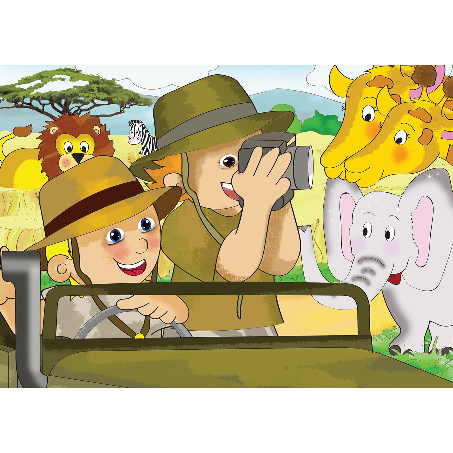 Safari 12-piece wooden puzzle featuring wild animals on a game drive