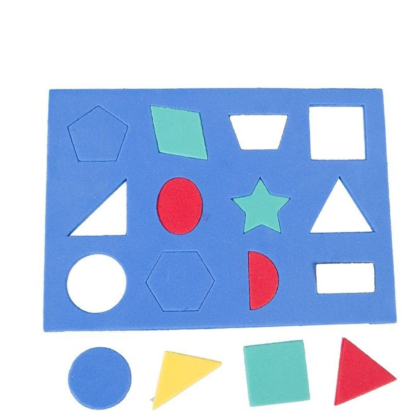 Colourful 12-piece geometric foam shape puzzle for toddlers aged 18 months and older