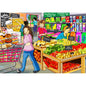 Shopping 36-piece wooden puzzle for children featuring a colourful grocery shop scene