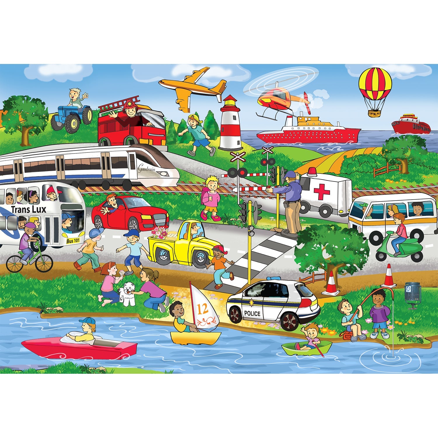 Transport by land air and water 24-piece wooden puzzle