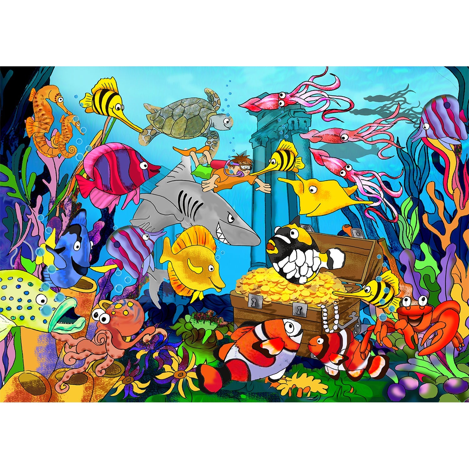 Underwater fish tank 24-piece wooden puzzle