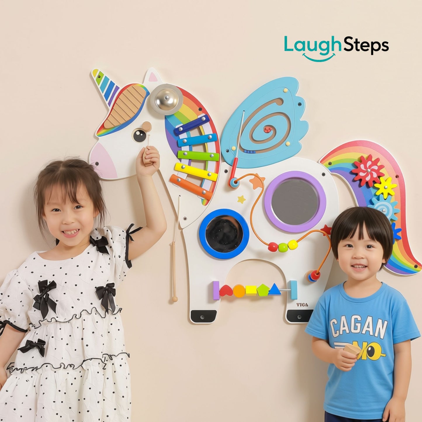 Fun activity board combines several different play experiences into one wall | Pre-school educational toy