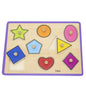 Wooden flat knob shapes puzzle with 8 colourful shape pieces for toddlers and preschool children learning shape recognition.