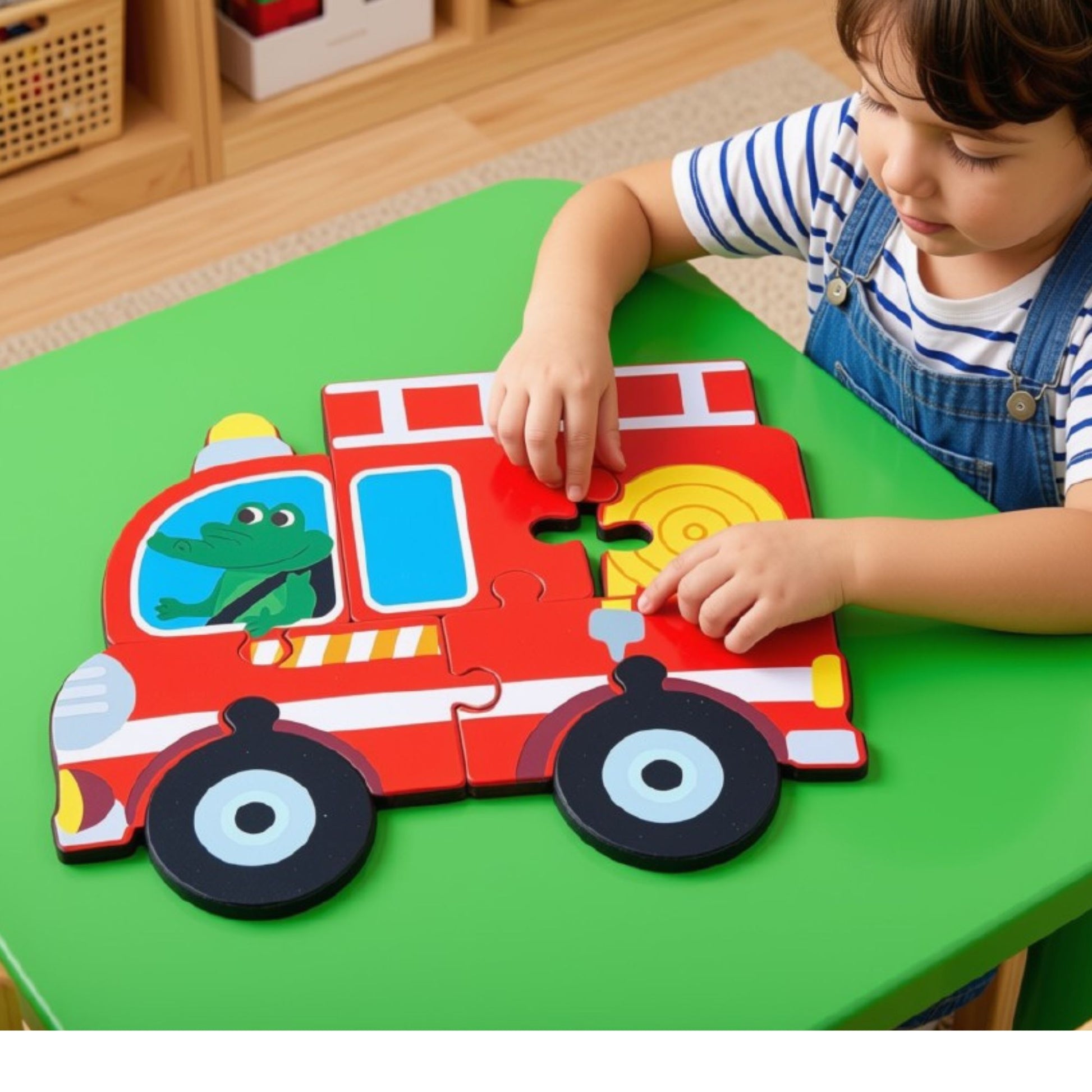 Wooden Fire Truck Puzzle for Children, ages 3 years and up.