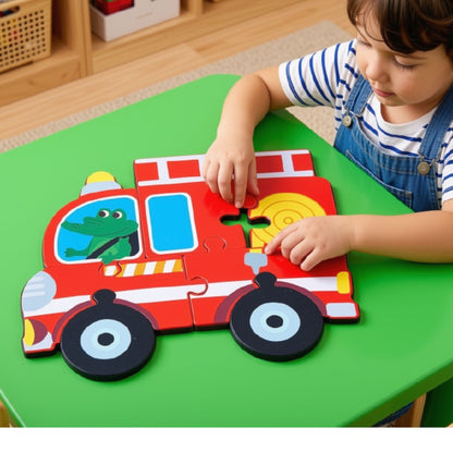 Wooden Fire Truck Puzzle for Children, ages 3 years and up.