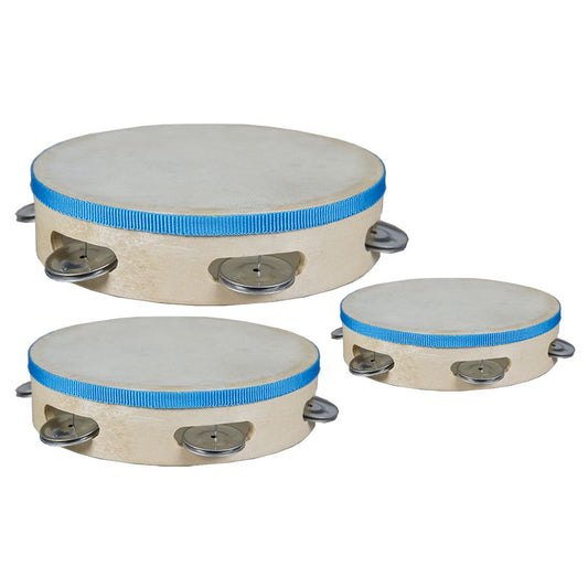 Wooden Tambourine Set with Drum Heads – 3 Piece educational activity for children